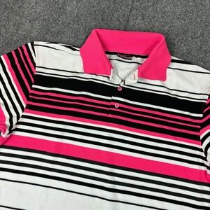 Brooklyn State Mens Large Pink Black White Striped Pique Short Sleeve Polo Shirt